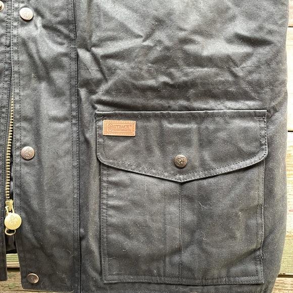 Fleece Lined Zip Up Button Down Vest by Outback Trading Co w/ Genuine Oilskin - Picture 3 of 7